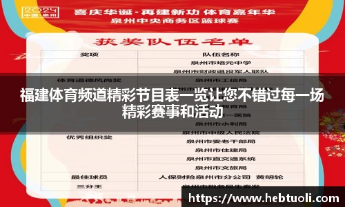 福建体育频道精彩节目表一览让您不错过每一场精彩赛事和活动